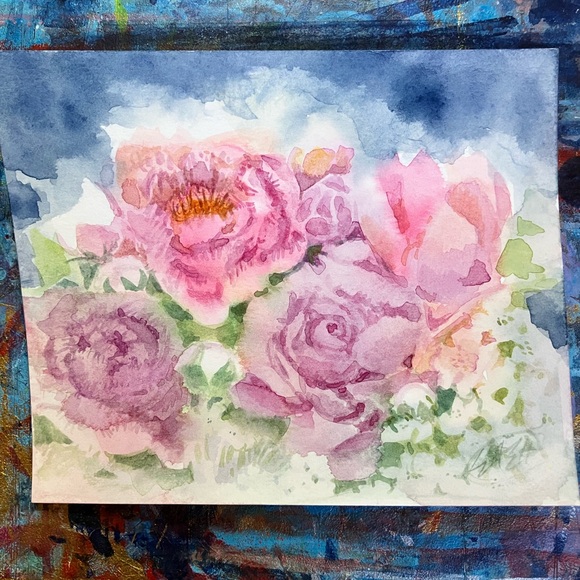 Floral Watercolor Painting Original Art Flower Bouquet Still Life home Decor - Picture 4 of 5